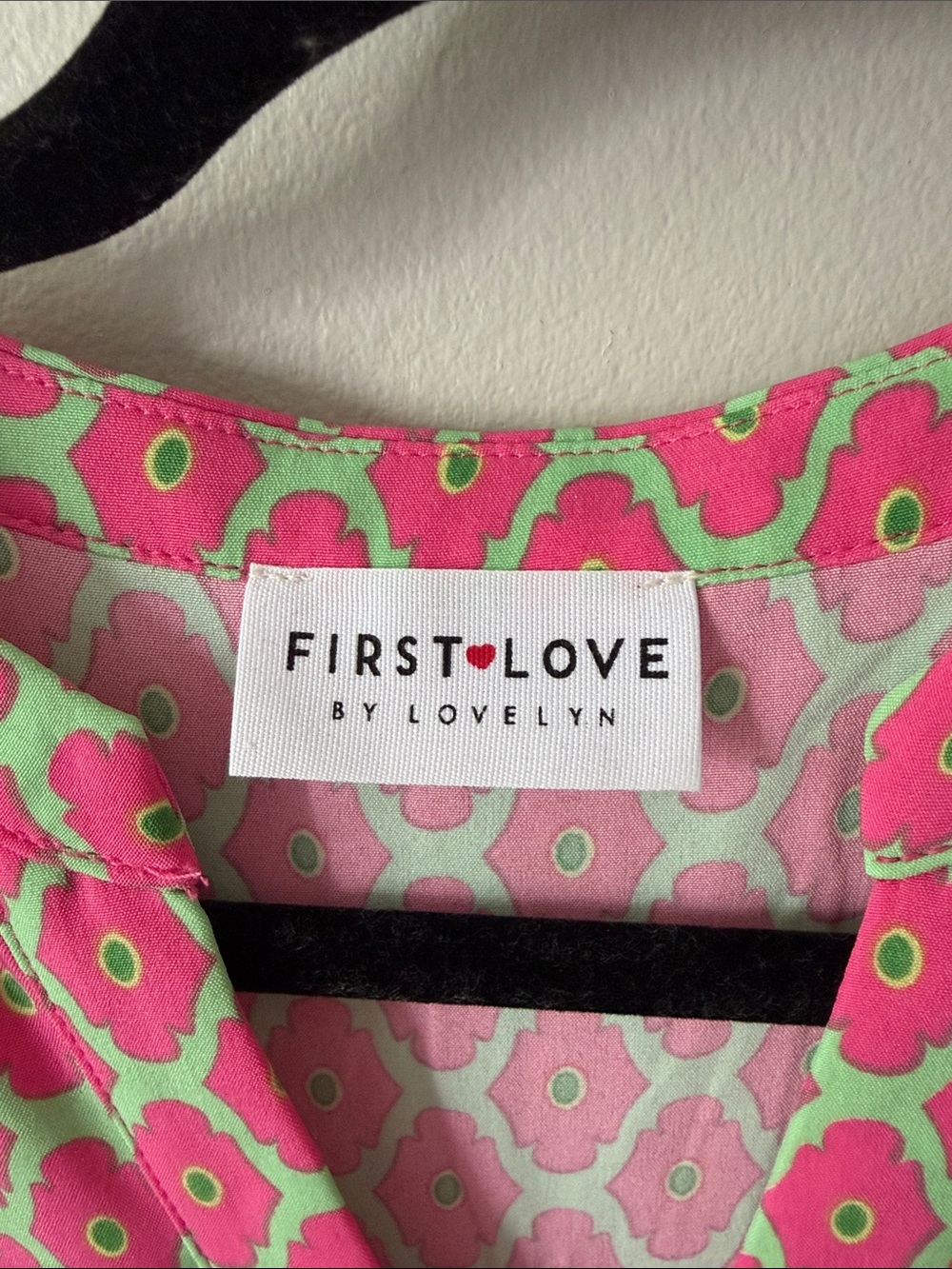 First Love Pink and Green Geometric Tiered Dress - Picture 2 of 3